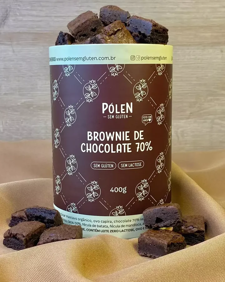 Lata de Pedaços de Brownie 72%, Pólen Sem Glúten
